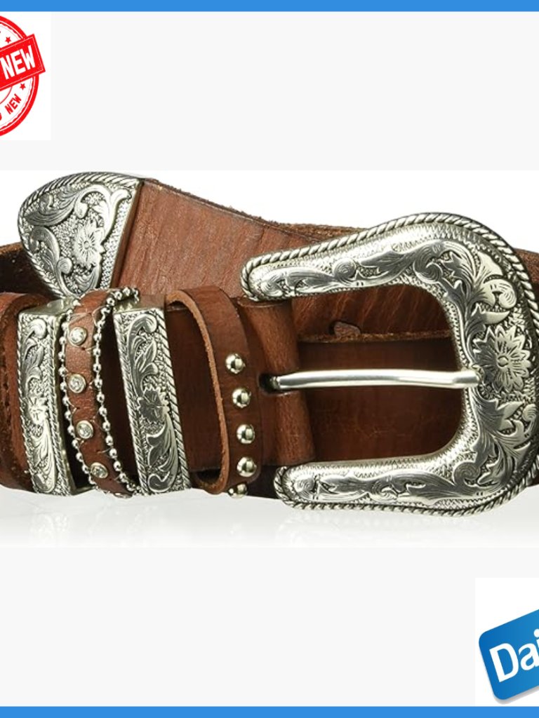 Large Genuine Leather Western Belt With Interchangeable Buckle